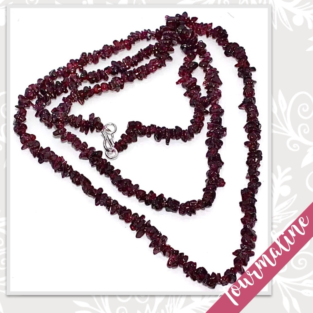 Pink Tourmaline Beaded Necklace, 30” (Dark Pink) - Picture 2 of 2